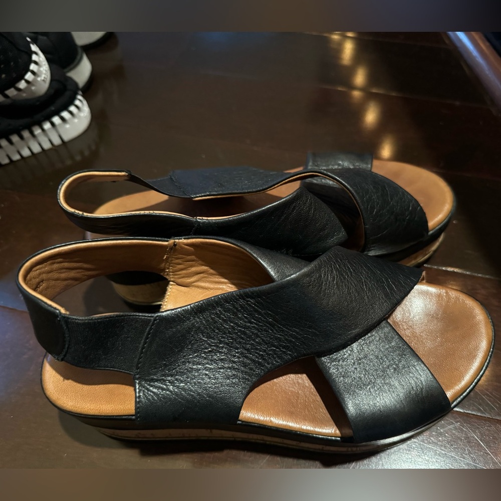 Black wedge sandals size 37 like new 275 Central. so soft and comfortable